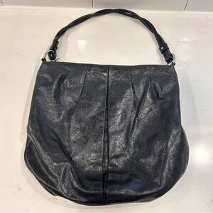 Hobo International Black Leather Shoulder Bag Braided Strap Stamped Hardware